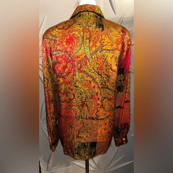 EUC Louis Feraud SZ 4 gold/red/black multicolored silk paisley print blouse - Picture 4 of 12